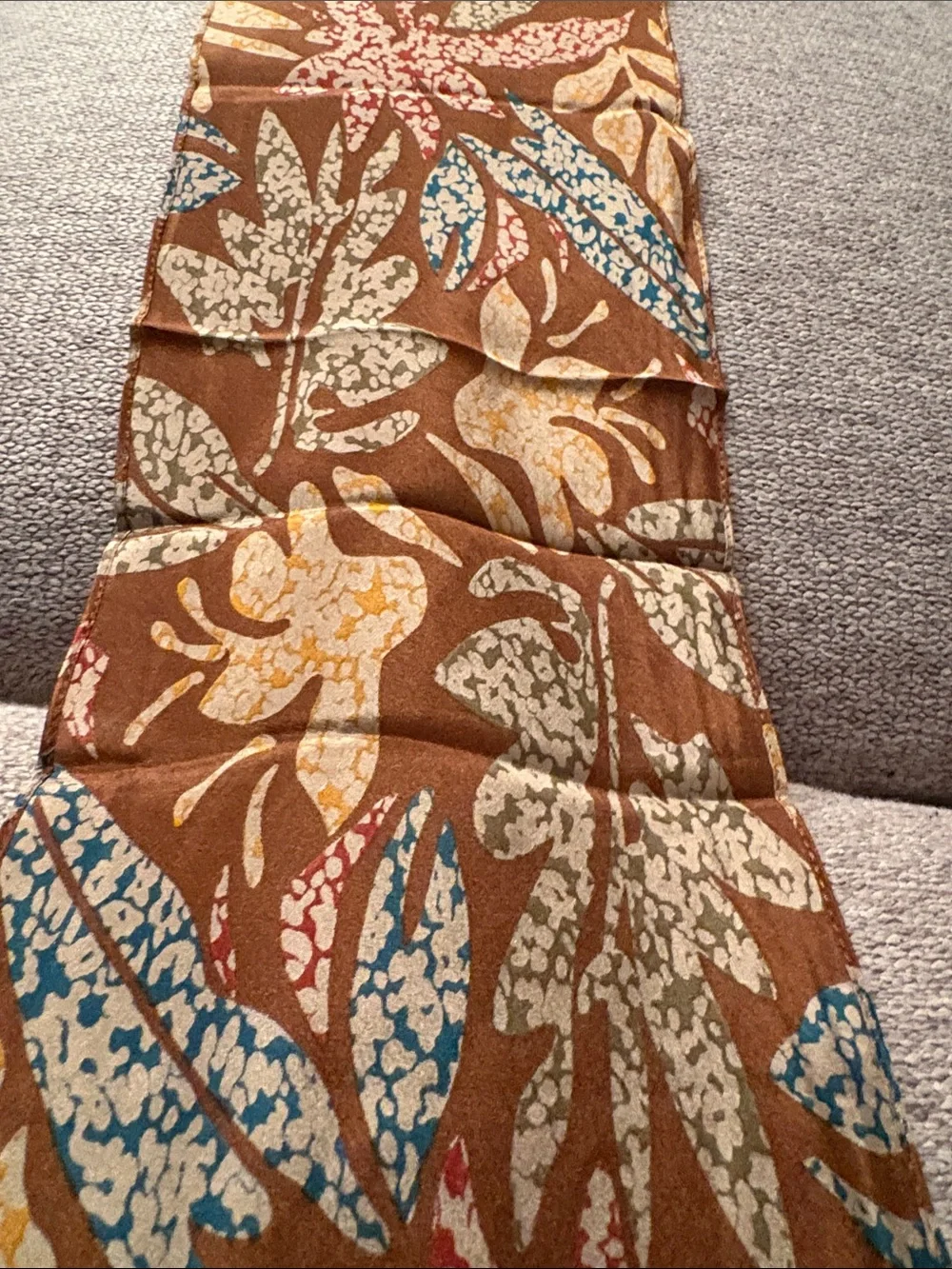 Liz Claiborne Brown Floral Skinny Scarf with Blue and Cream Accents